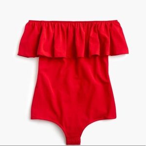 red off the shoulder bodysuit
